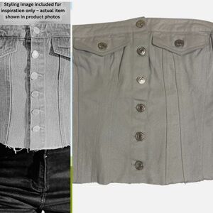 NWT Metallic Denim Button Up Strapless Frayed Raw Hem Corset Crop Tube Top M
